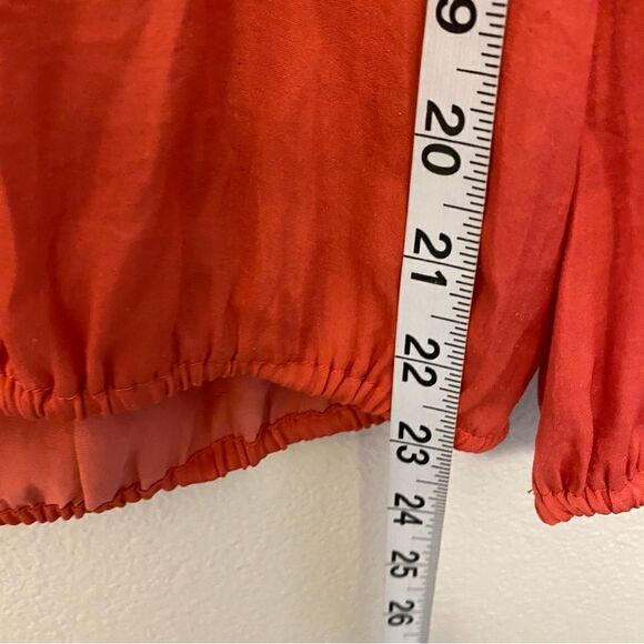 Zara Basic coral orange V-neck silky long sleeve blouse top elastic hemline-S - Picture 3 of 7